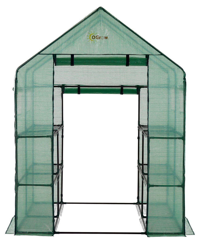 Ogrow Deluxe WALK-IN 2 Tier 8 Shelf Portable Lawn and Garden Greenhouse - Heavy Duty Anchors Included!