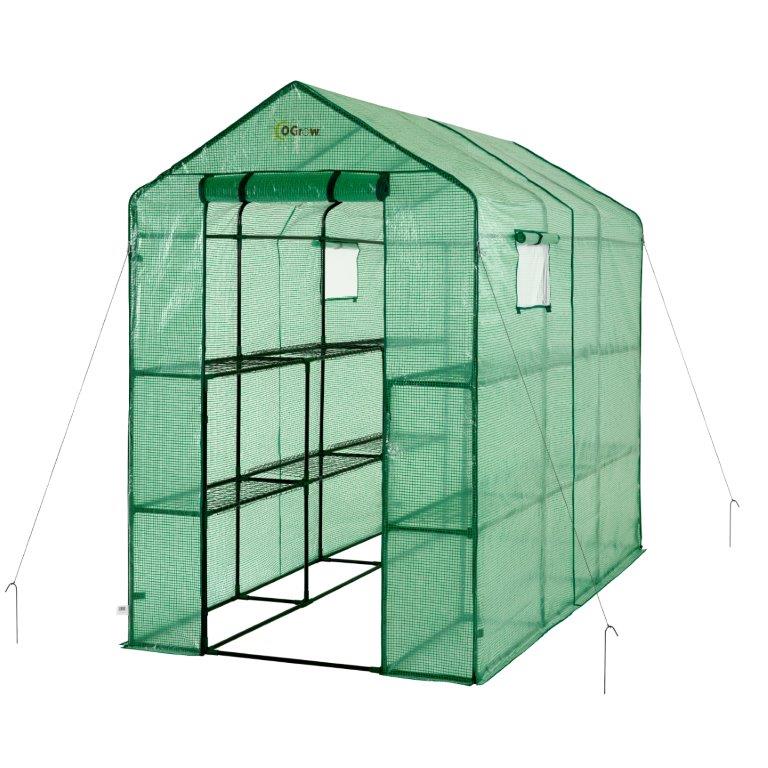 Ogrow Deluxe Walk-In Greenhouse with 2 Tiers and 12 Shelves - Green Cover