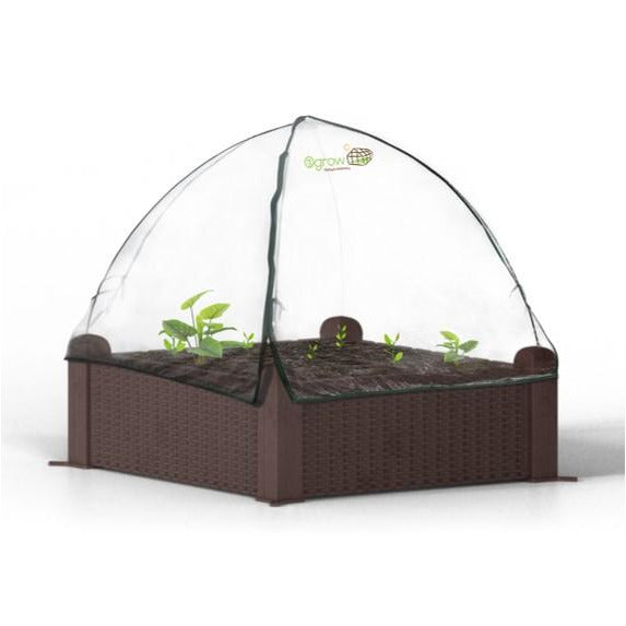 Ogrow 39” Square Raised Garden Bed Wicker Design with Premium Canopy Cover