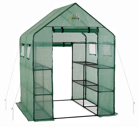 Ogrow Deluxe WALK-IN 2 Tier 8 Shelf Portable Lawn and Garden Greenhouse - Heavy Duty Anchors Included!