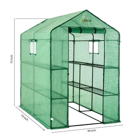 Ogrow Deluxe Walk-In Greenhouse with 2 Tiers and 8 Shelves - Green Cover