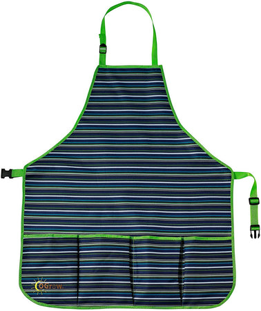 Ogrow High Quality Gardener's Tool Apron With Adjustable Neck And Waist Belts - Blue/White Striped - Large