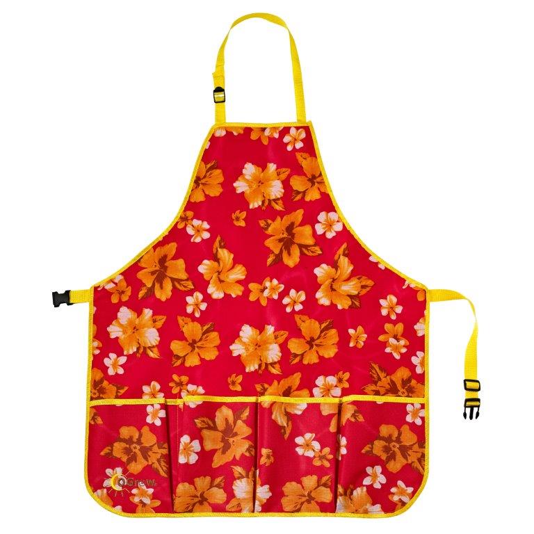 Ogrow High Quality Gardener's Tool Apron With Adjustable Neck And Waist Belts - Raspberry Floral - Large