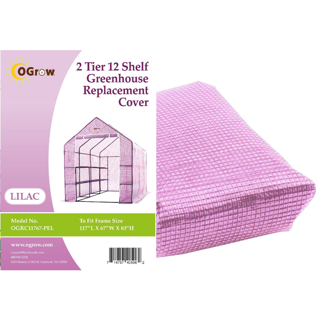 Ogrow Premium PE Greenhouse Replacement Cover for Your Outdoor Walk in Greenhouse - Lilac - Fits Frame 117"L x 67"W x 83'"H