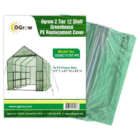 Ogrow Premium PE Greenhouse Replacement Cover for Your Outdoor Walk in Greenhouse - Green - Fits Frame 117"L x 67"W x 83'"H