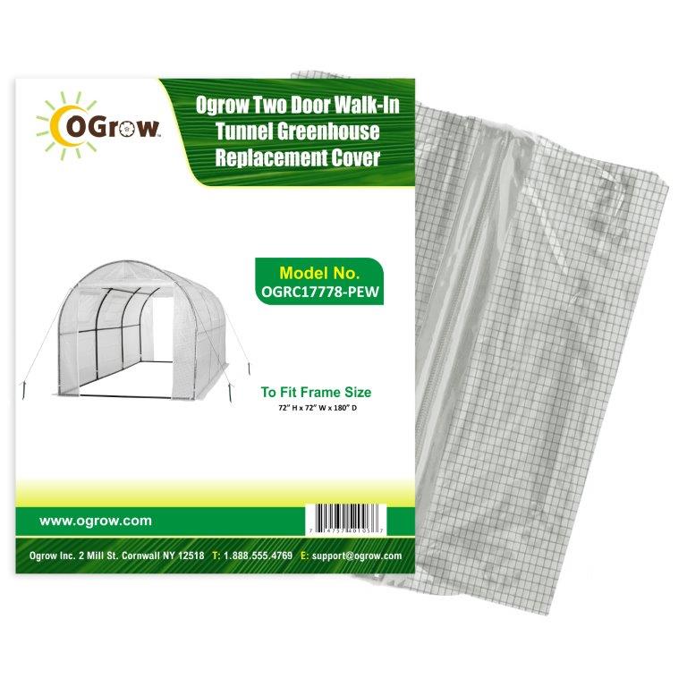 Ogrow Premium PE Greenhouse Replacement Cover for Your Outdoor Walk in Tunnel Greenhouse - White - Fits Frame 180"L x 72"W x 72"H